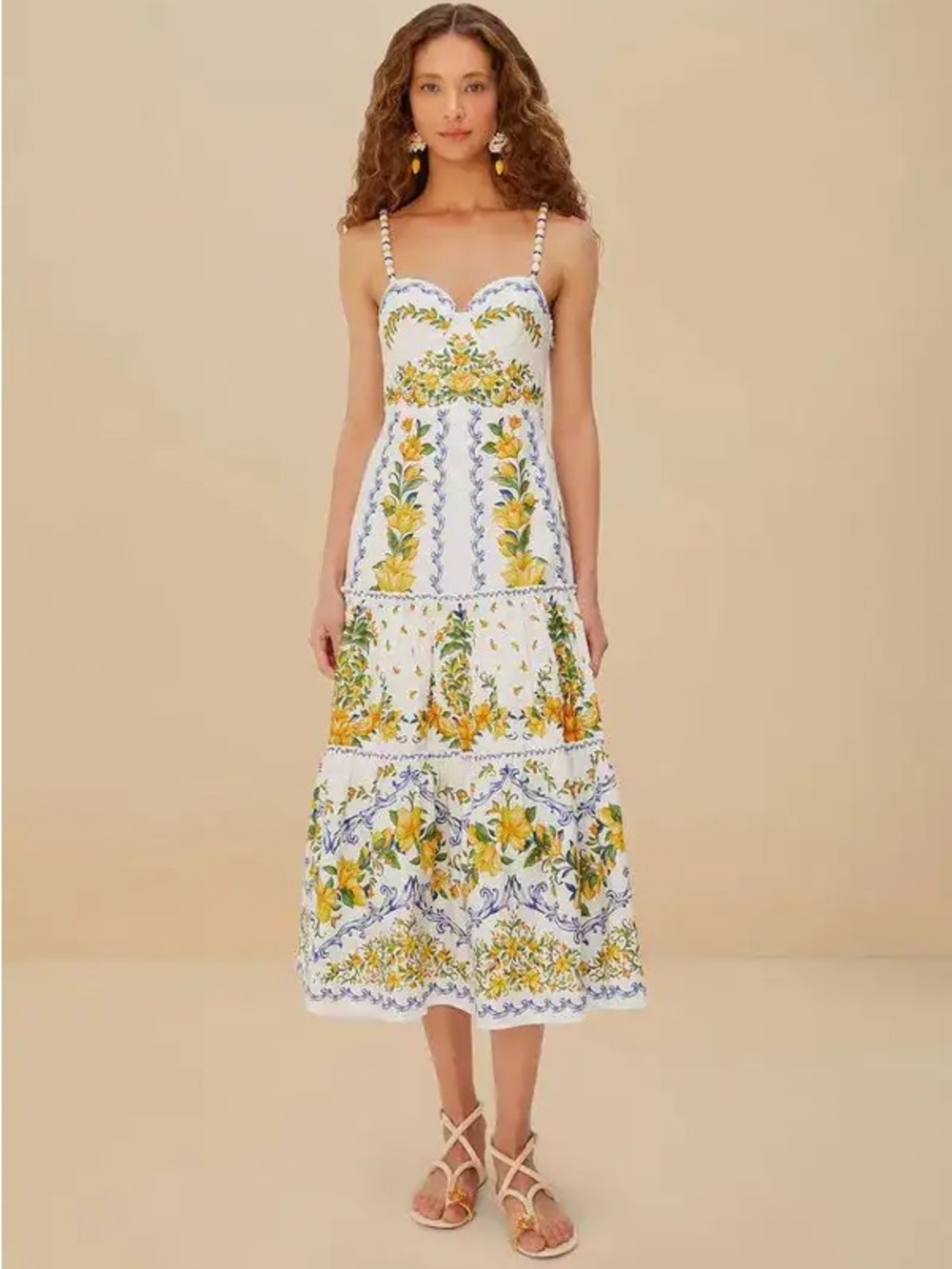 NWT Farm Rio white yellow floral Sicily midi dress